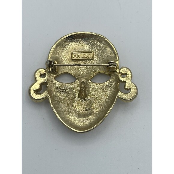Vintage MJENT Face Mask Gold Tone Brooch - Picture 3 of 8